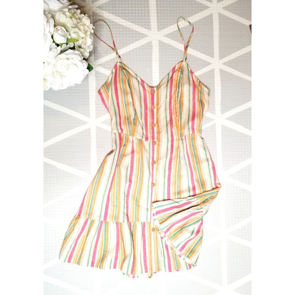 Candy Rainbow Dress Small Striped Hippie Babydoll Boho Retro Vintage 70s 80s